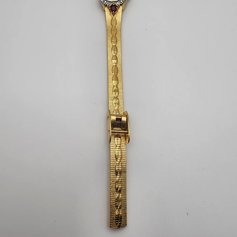 Vintage Elgin Gold Tone Ruby & White Sapphire Watch